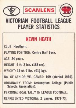1974 Scanlens VFL #9 Kevin Heath Back